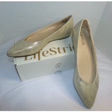LifeStride PROMISE Womens 8.5 Gold Metallic Snakeskin Pointed Toe Flats Shoes