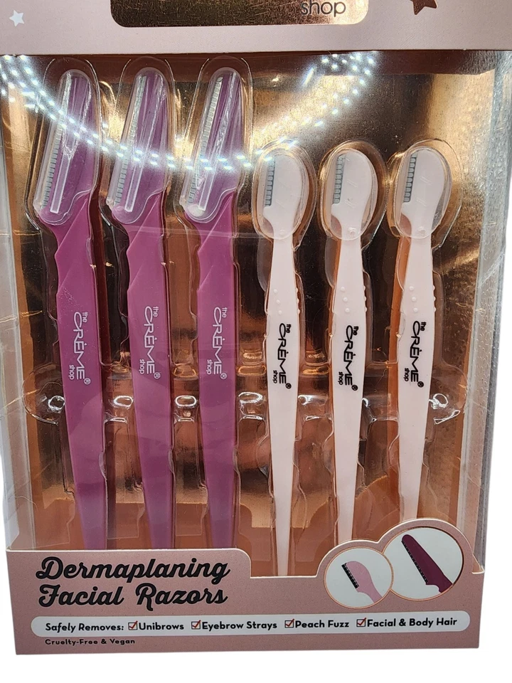 Juego de 6 maquinillas de afeitar faciales Dermaplaning The Crème Shop, 3 grandes y 3 pequeñas nuevas en caja selladas Foto 3 de 3