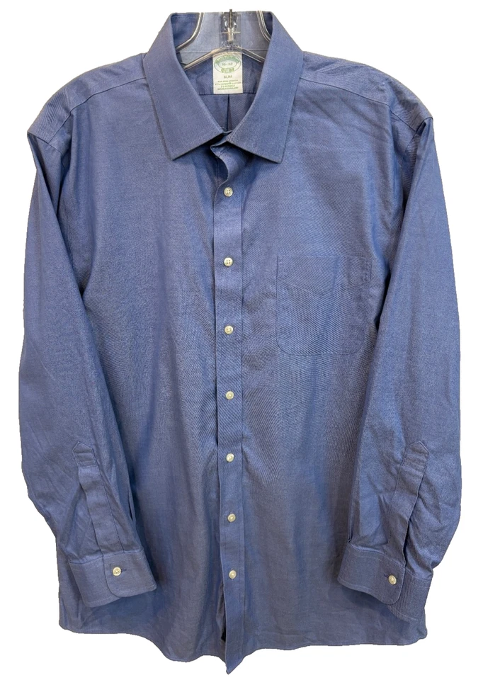 Camisa de vestir Brooks Brothers para hombre 16-32 calce ajustado azul algodón elástico sin planchar Foto 2 de 4
