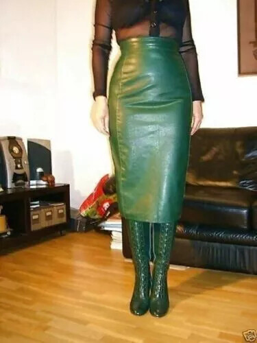 Falda para mujer hecha a mano formal de fiesta elegante VERDE cuero de piel de cordero suave real