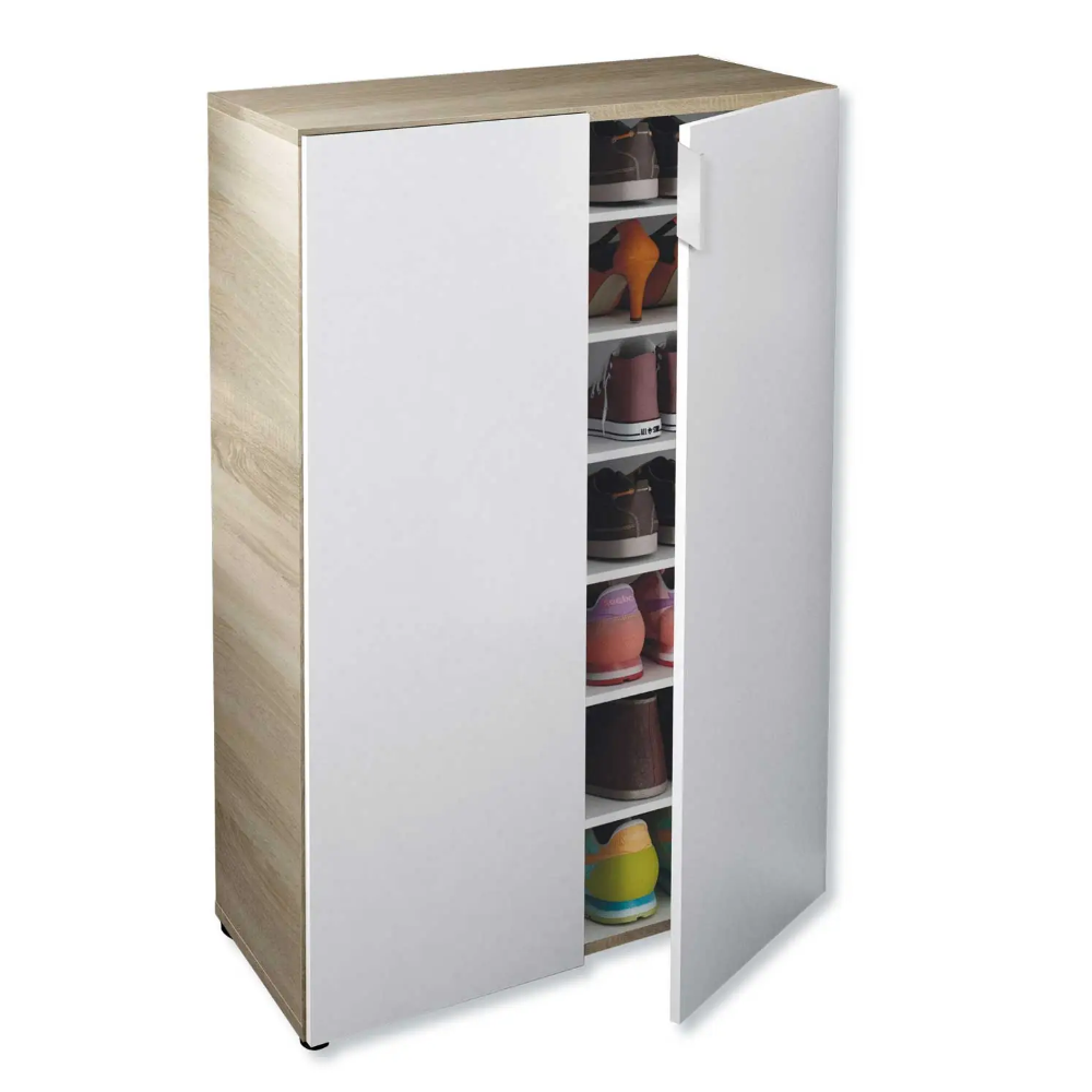 Mobile scarpiera 2 ante bianco artik/rovere canadian 6 piani e base