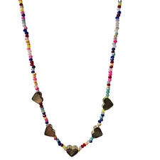 Boho Colorful Beaded Necklace Gold Tone Heart Accents Love Gift Jewelry Women