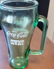 Vintage Whataburger Coca-Cola Cowboy Glass Handled Mug 16oz Green Tint
