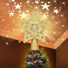 Christmas Tree Topper W/ 3D Rotating Gold Star Projector for Christmas Tree NEW