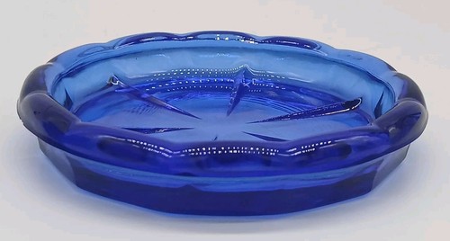 Set of 4 Hazel Atlas Depression Glass Rayed Center Cobalt Blue Drink Coasters - Picture 8 of 21
