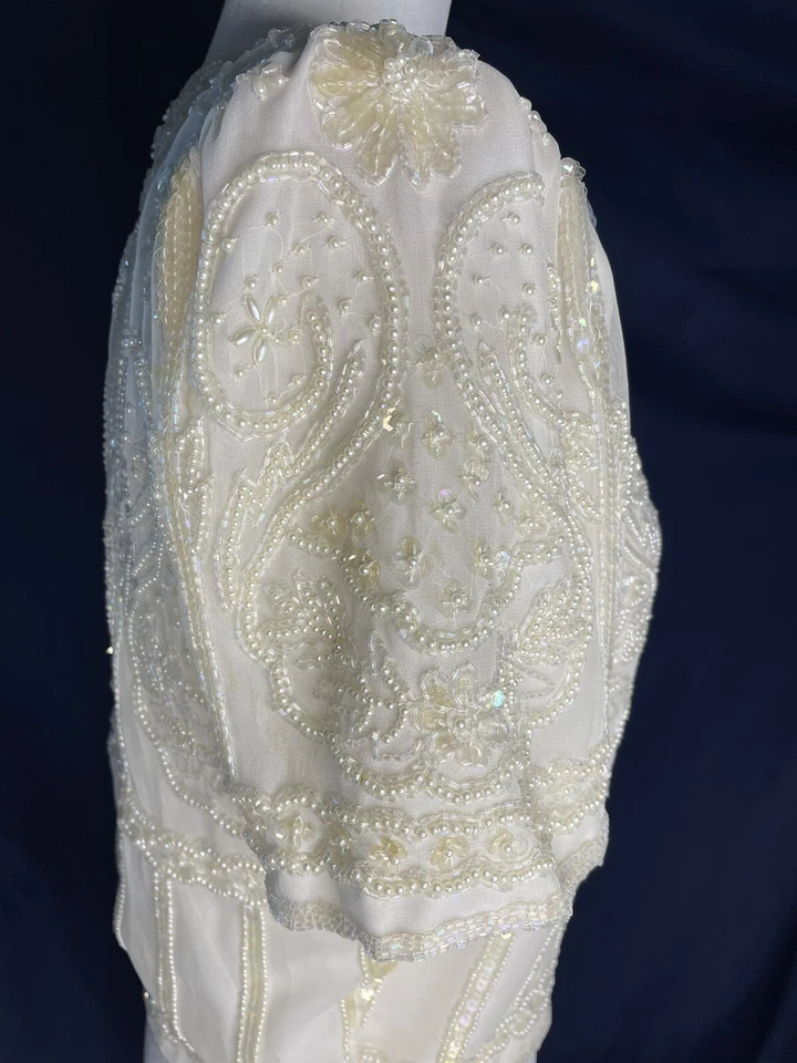 Chaqueta Laurence Kazar De Colección Seda Años 80 90 Cuentas S Marfil Boda Lentejuelas Foto 4 de 4