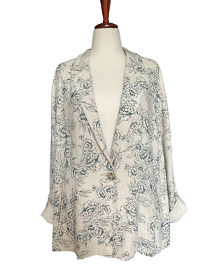J Jill Relaxed Fit Desert Bloom Linen Blend Blazer Floral Print Size 2X NWT