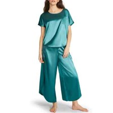 BB Dakota Women's Satin 2-Piece Lounge Set Turquoise Blue Size Large