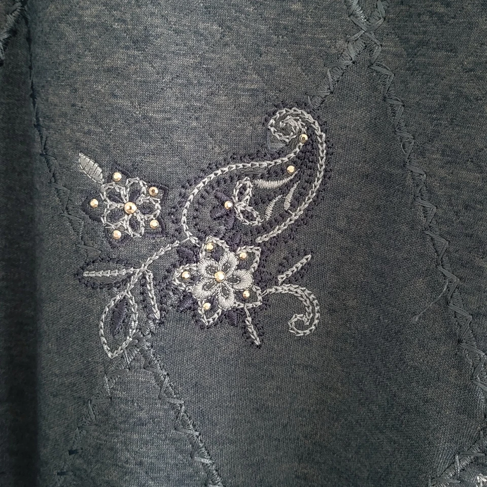 Sudadera Alfred Dunner Mujer XL Azul Bordada Cuentas Floral Grannycore Foto 2 de 4
