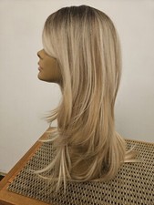 NEW BEAUTIFUL LONG BLONDE STRAIGHT HIGHLIGHTS WIG WITH BANGS LAYERED