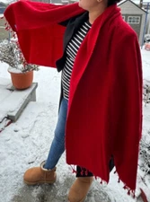 Himalayan Yak Woolen Cozy Winter Shawl for Women - 80" x 32" inches Red Color