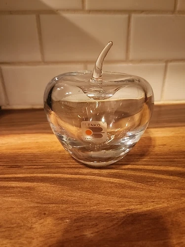 Vintage BLENKO Art Blown Glass Clear Apple Paperweight 4x4"