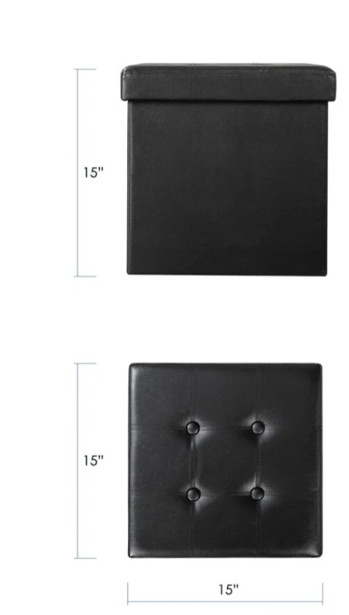 Collapsible Storage Ottoman : 15" Button Tufted Faux Leather - Image 4 of 4