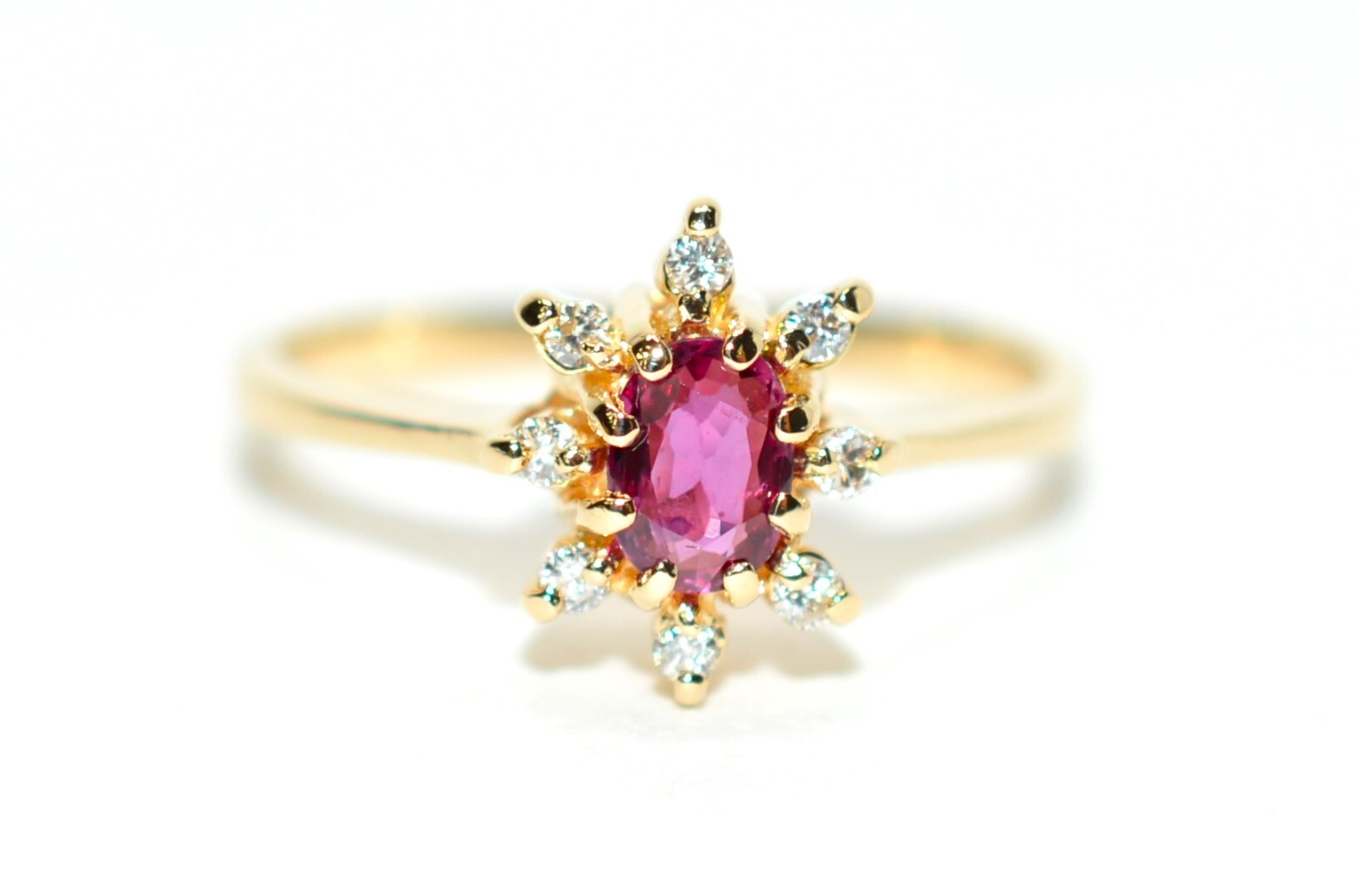 Natural Ruby & Diamond Ring 14K Solid Gold .29tcw… - image 1