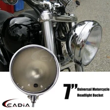 Chrome 7" Headlight Housing Light Bulb Bucket Mount For Harley Softail Dyna FXDC