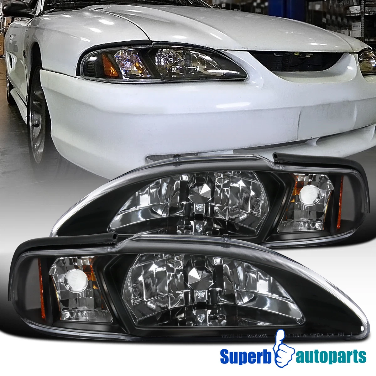 Fits 1994 1998 Ford Mustang Head Lamps Corner Lights Black 94 98