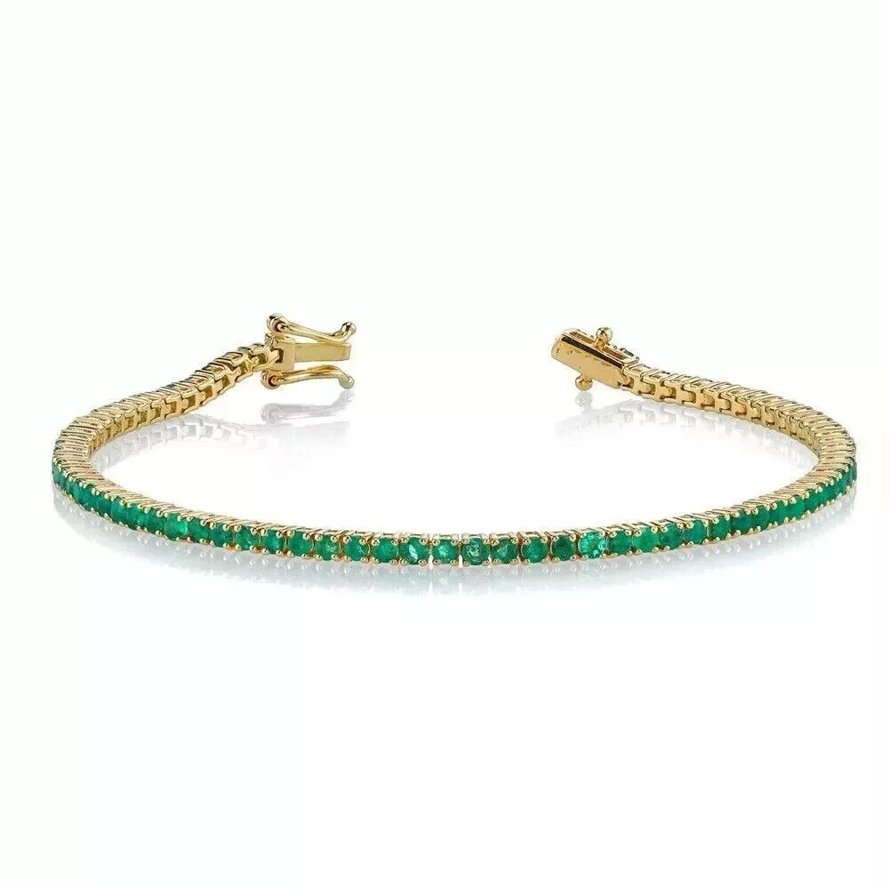 6Ct Round Cut Lab-Created Emerald 14K Yellow Gold Plated Women's Tennis Bracelet