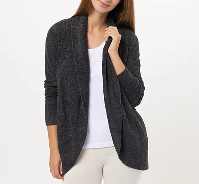 Barefoot Dreams CozyChic Lite Circle Cardigan Sweater Heather Carbon Grey M