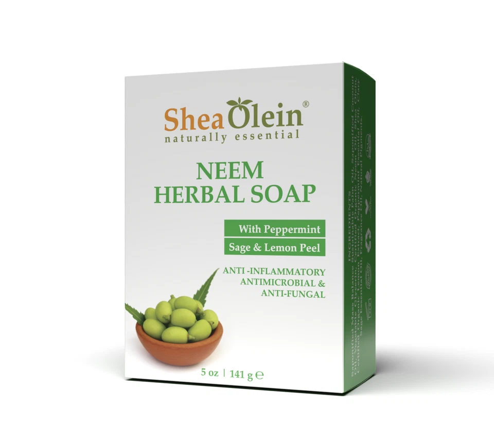 Jabón de hierbas de neem de aceite de karité con menta, salvia y cáscara de limón, paquete de 6 Foto 3 de 3