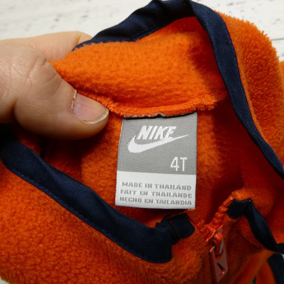 Moletom bordado vintage Nike jaqueta de lã juvenil infantil 4T laranja 1/4 zíper - Imagem 4 de 4