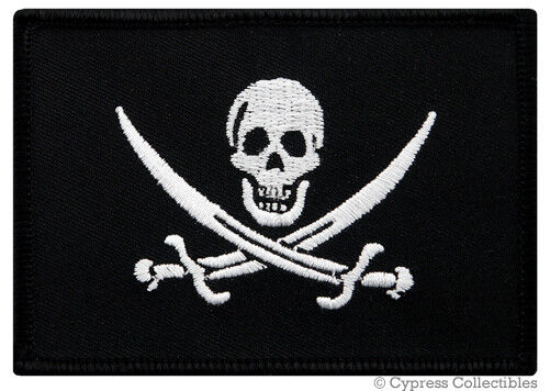 PIRATE FLAG PATCH JOLLY ROGER Skull Swords embroidered iron-on Calico Jack BLACK