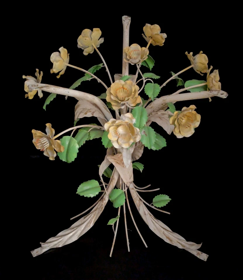 Vintage MID-CENTURY Italian 60s Floral Tole Bouquet Metal Side End Table Base - Image 3 of 4