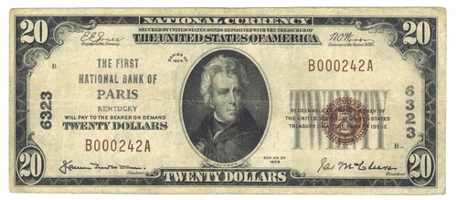1929 $20 NB Kentucky National Currency *PARIS* KY Ch#6323 B000242A ECC&C, Inc. - Picture 3 of 5