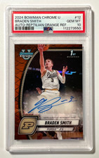 BRADEN SMITH 2024 BOWMAN CHROME UNIVERSITY #12 AUTOGRAPH 14/25 PSA 10