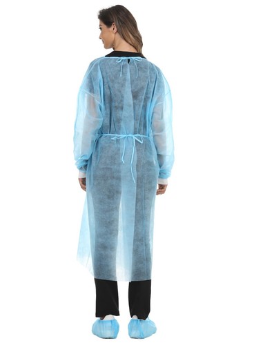 Disposable Isolation Gown Polypropylene Lab Gowns Knit Cuff Long Sleeve 15 Pack - Picture 3 of 8