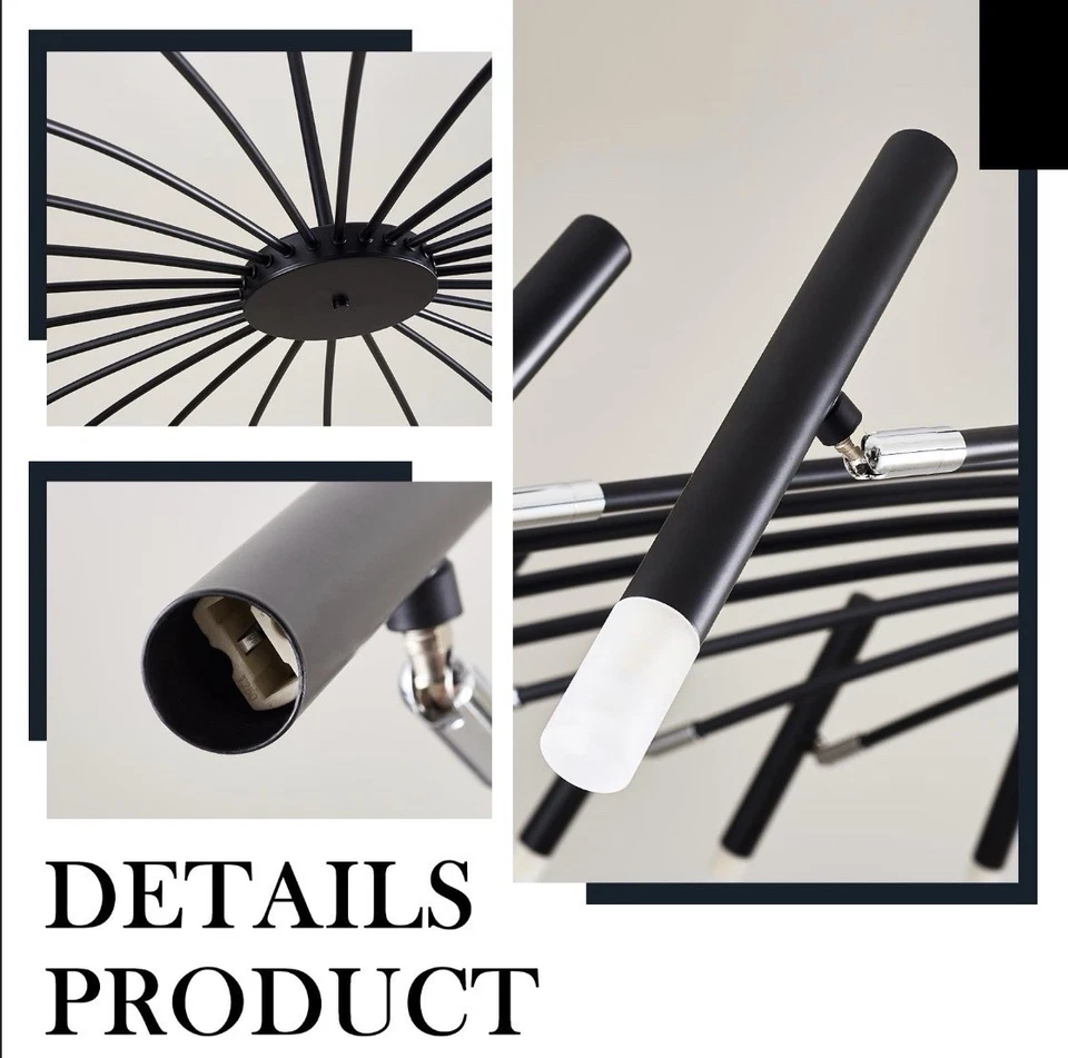 Lámpara de araña moderna negra lámpara grande iluminación colgante de techo ajustable... Foto 4 de 4