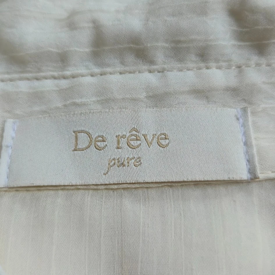 De Rêve Pure Cream Sheer Stripe Blouse | Size M | Minimalist Relaxed Button Down image 3