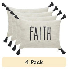 4-Pack Faith Rectangular Decorative Throw Pillow, 14X20 In, Tan & Black