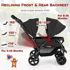Double Infant Stroller – Foldable Lightweight Travel Pushchair, Black