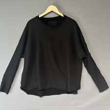 Frank Eileen Women's Large Capelet Crewneck Black Pullover Raw Cut Sweatshirt