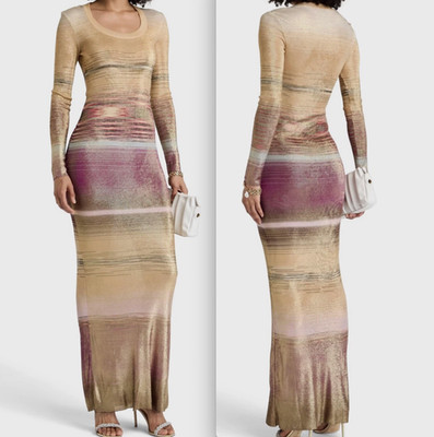 MISSONI Orange Label long maxi dress gown 40 US 4-6 long sleeves gold metallic