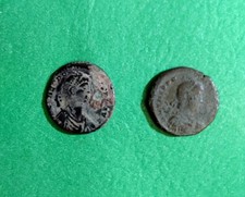Lot of 2 Emperor Theodosius I The Great Maiorinas Roman Coins (379-395 AD). F VF