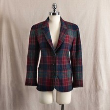 Lizsport 90s Petite Wool Blazer Maroon Plaid Vintage Liz Claiborne Size 2P