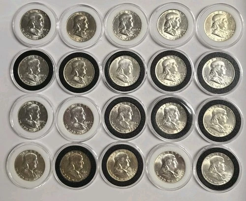 20 Choice BU Franklin 90% Silver Half Dollars Mixed w/ Capsules ($10 FV) Lot 002