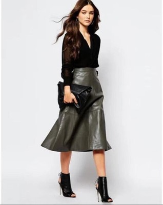 Handmade Women's Stylish Gray Leather Skirt Lambskin Formal Wear Real Party Soft