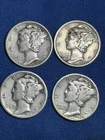 1944 & 1945 Mercury Dimes (4) 90% Silver Circulated