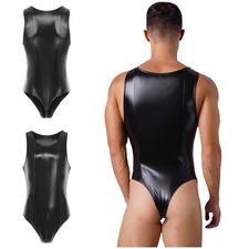 Mens Leotard High-cutting Jumpsuit Glossy Nightwear Carnival Bodysuit Rompers
