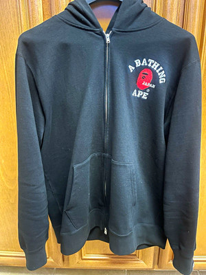 A Bathing Ape Men s Black Full Zip Hoodie 2XL (College One Point Embroidery)
