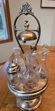 Antique Castor w/Cruet Set Quadruple Plate, Stand by Meriden Silver Plate Co.