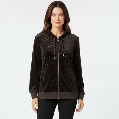 Christopher & Banks Women's Dark Gray Velour Rhinestone Jacket Size L