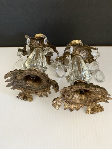 Vintage 1973 L&L WMC Brass & Crystal Candle Stick Holders Pair with Glass Prisms - Picture 18 of 20