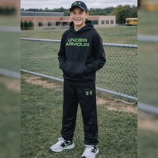 Under Armour Youth Boys M Storm Black Track Pants Joggers Green Logo Athletic