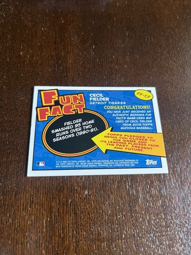 2005 Topps Bazooka Fun Facts Bat Relic #FF-CF Cecil Fielder Detroit Tigers SP - Picture 2 of 2