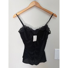 Vintage Y2K Black Lace Velvet Burnout Crop Top Cami Whimsigoth Fairy Grunge NWT