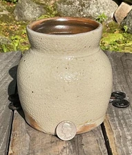 Antique Salt Glaze Bulbous Stoneware Prim Pantry Preserve Storage Crock Jar 5" H