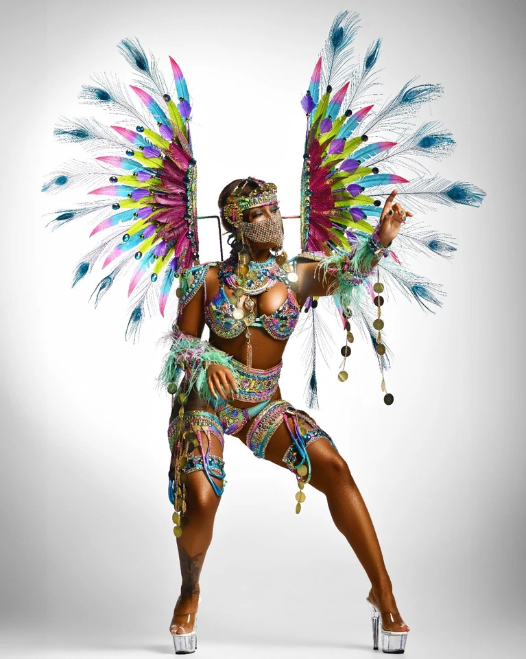 Disfraz de Carnaval - Alas emplumadas y bikini con joyas para Festival o Juegos con disfraces Foto 2 de 4